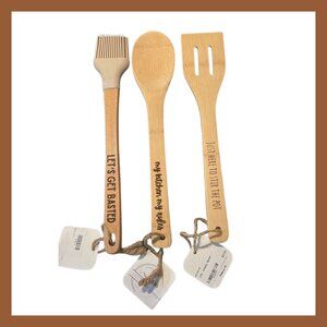 Funny Engraved Bamboo Utensils Set of 3 Puns Kitchen Spoons Hostess Gift